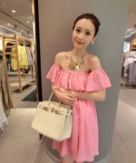 2014夏季新款韓版時尚修身甜美百搭純色露肩洋裝