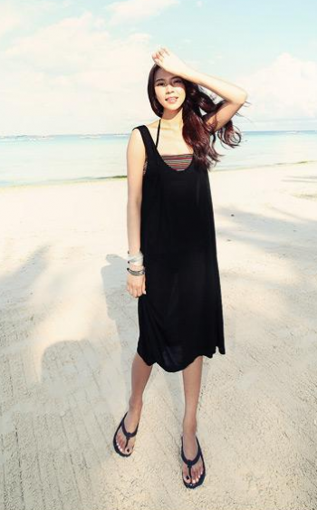 海灘溫泉露背渡假沙灘裙 比基尼罩衫  黑色